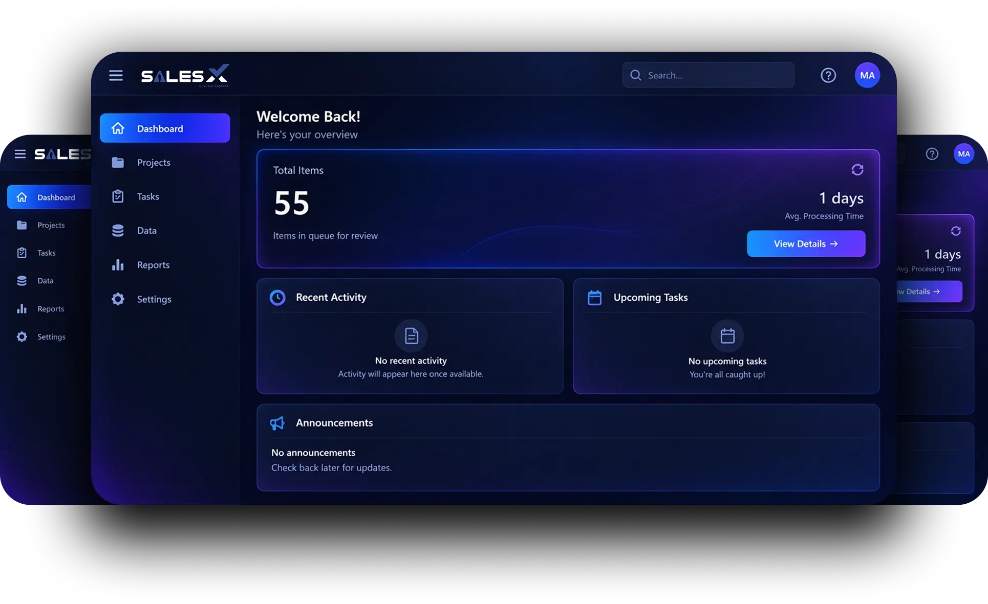 SalesX dashboards — practice sessions, scores and coaching views
